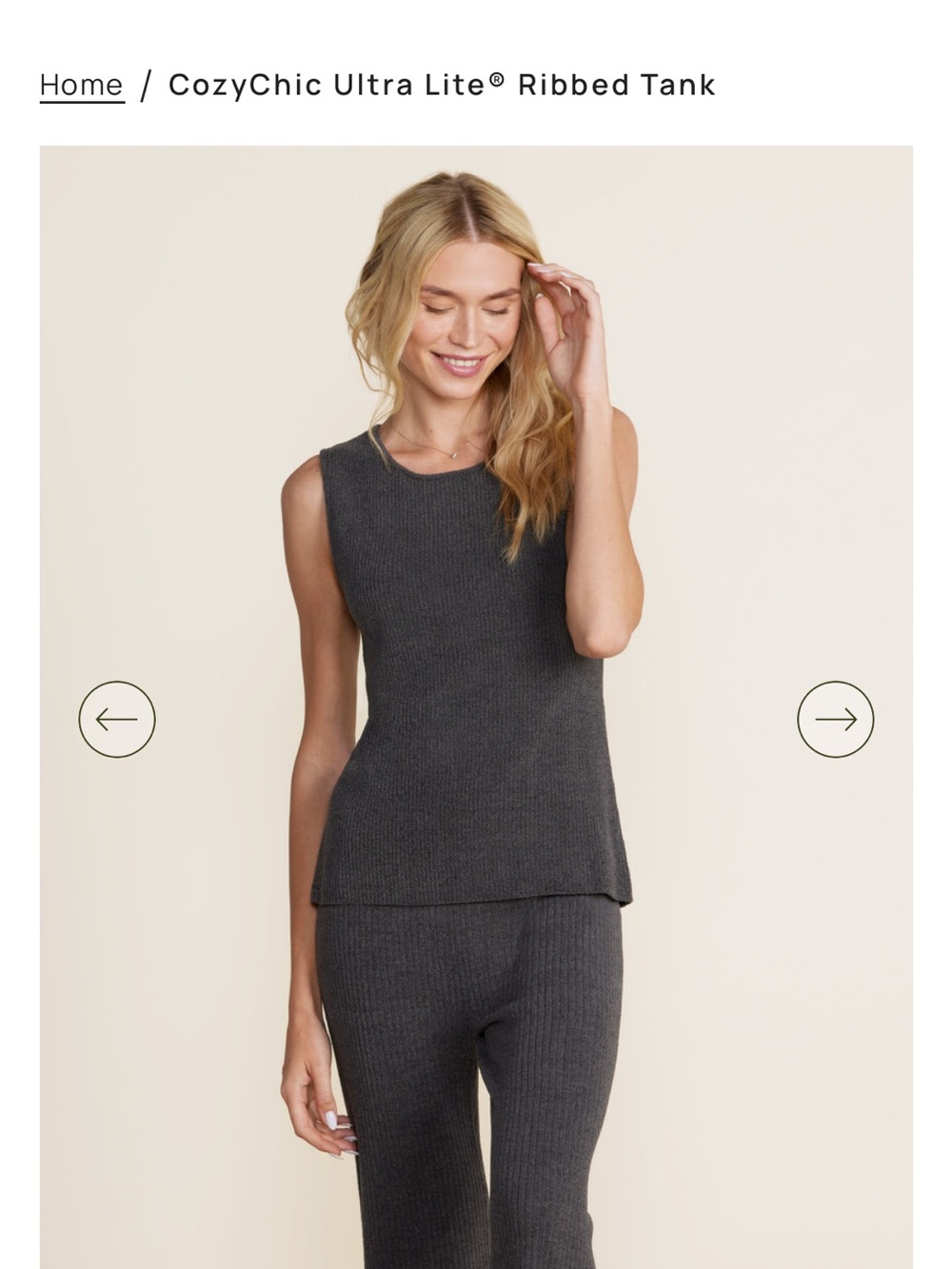 Barefoot Dreams Charcoal Ribbed Tank - Carbon Gray